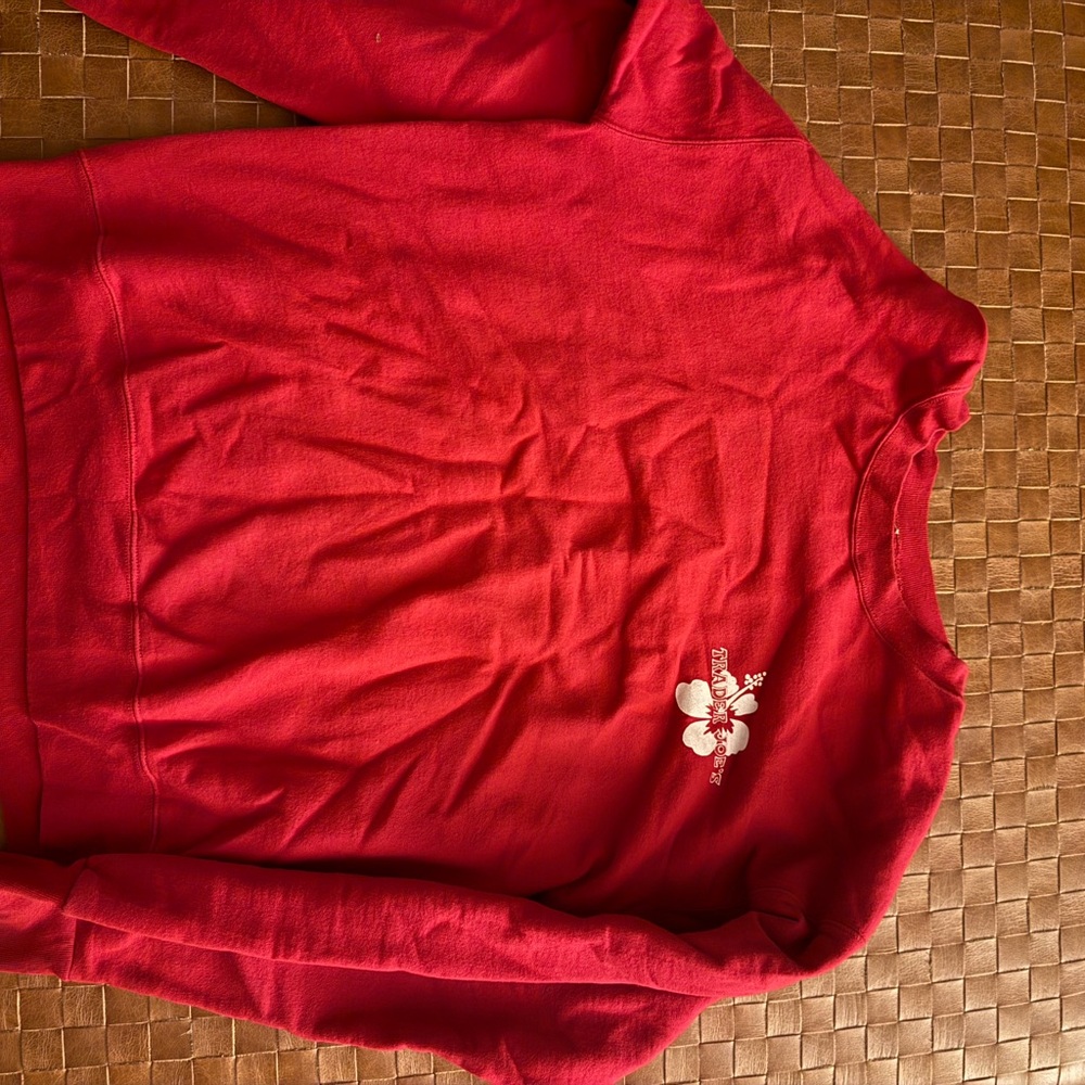 Red Trader Joe’s Crewneck Sweatshirt with White Floral Logo